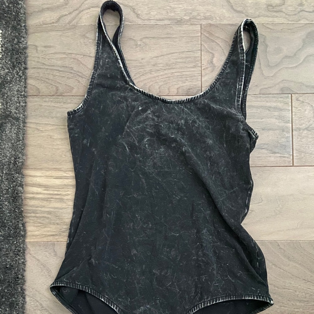 Gray stonewash snap front bodysuit